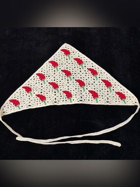 Crochet Chili Pepper Hair Scarf Bandana OS Cream Red Boho Cottagecore Hippie